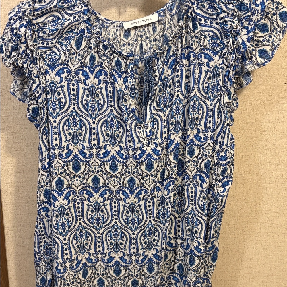 Rose & Olive Navy and White Patterned Blouse